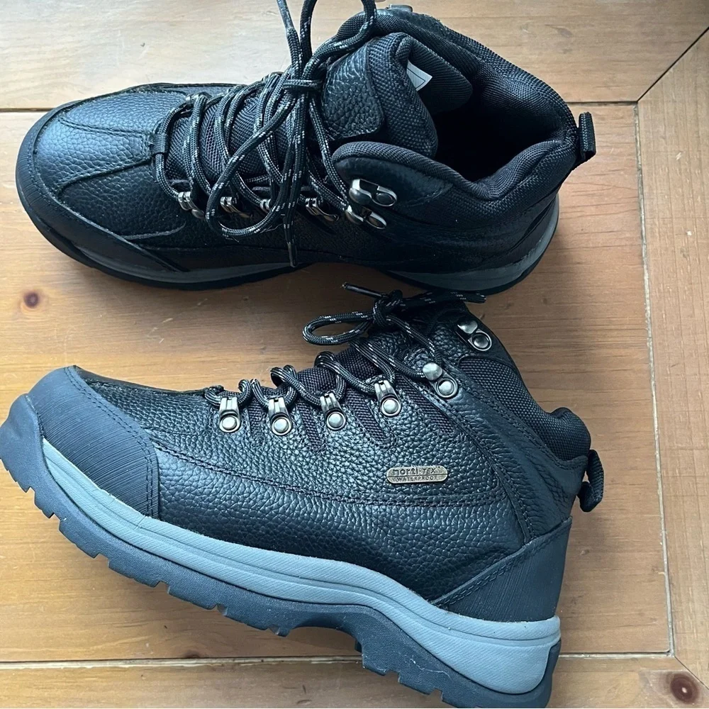 NEW NORTIV 8 Mens Black Leather Waterproof Lace Up Ankle Hiking Boots 7.5